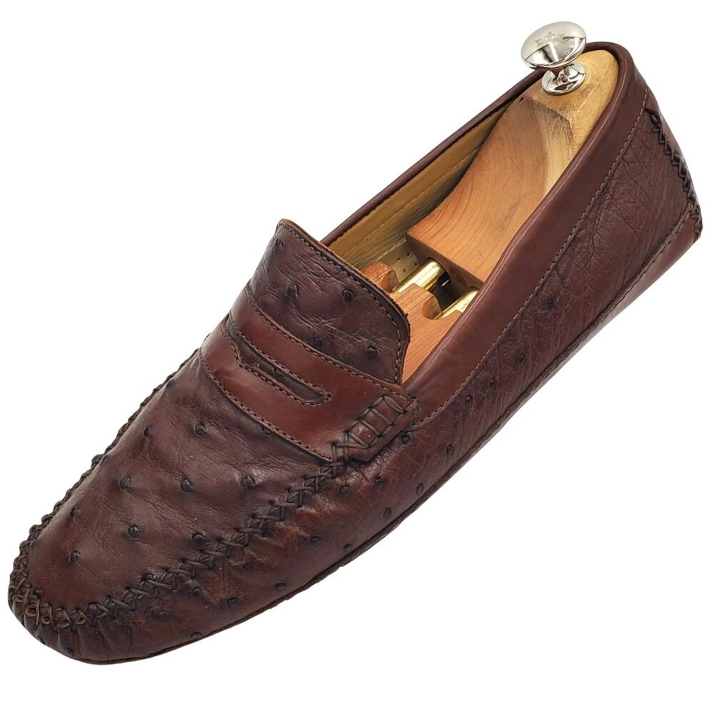 Italy Zelli Indy Men's size 10 Brown Ostrich Leather Casual Driving Loafer shoes - Picture 6 of 12